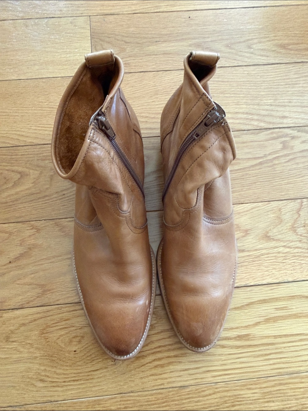 Paul Green Tan Leather Ankle Zip Booties